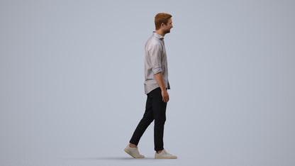 realistic 3D man casual walking, scanned archviz people for Blender and 3ds Max, side view render