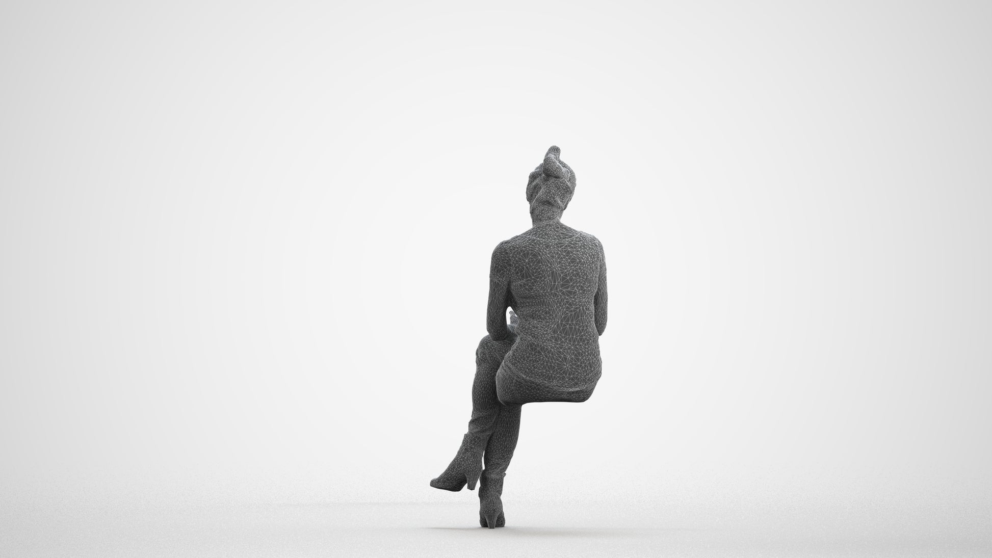 realistic 3D people senior woman casual sitting, render-ready for V-Ray and Corona, FBX OBJ, wireframe front view