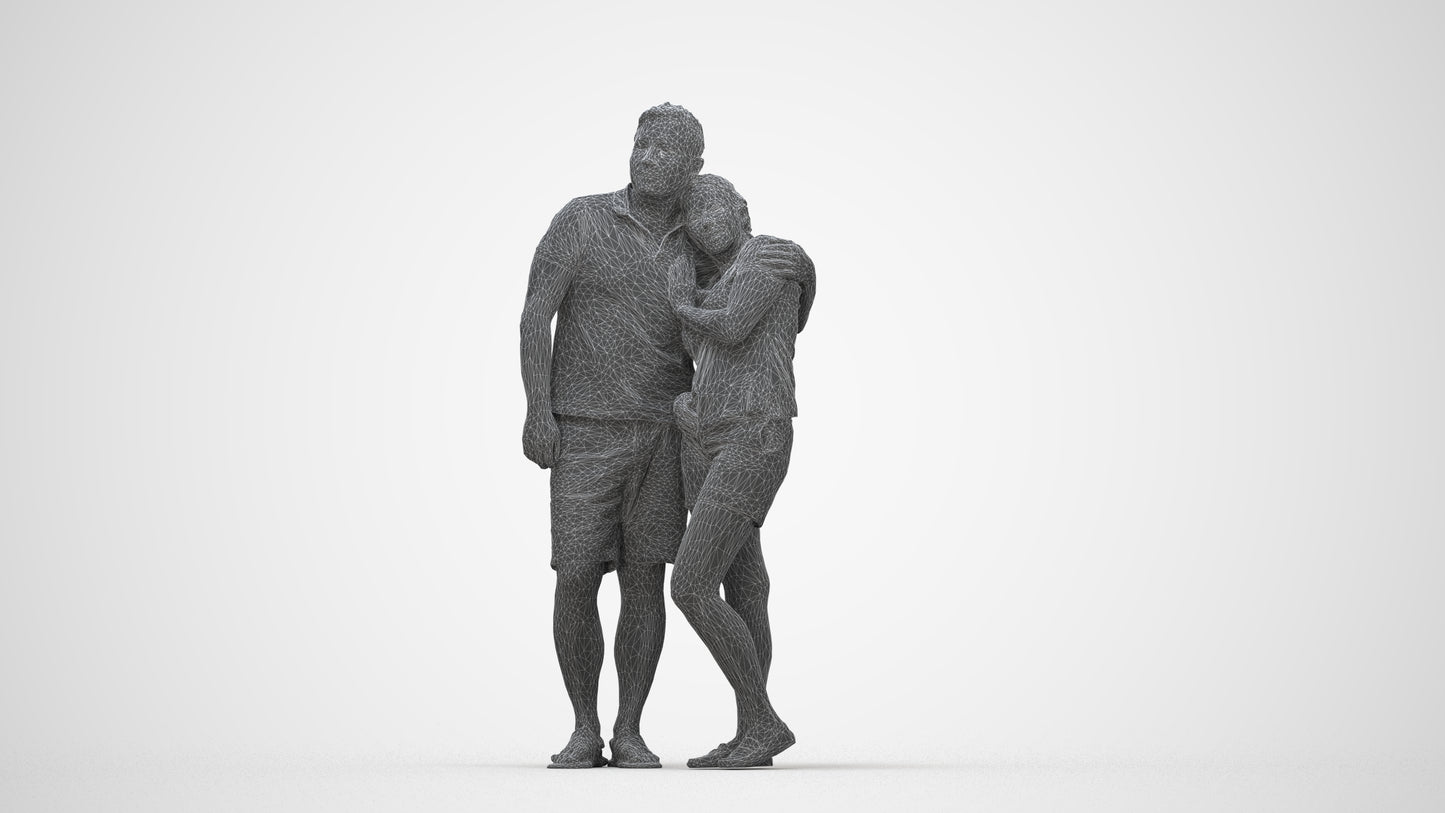 realistic 3D woman casual couple, scanned archviz people for Blender and 3ds Max, wireframe back view