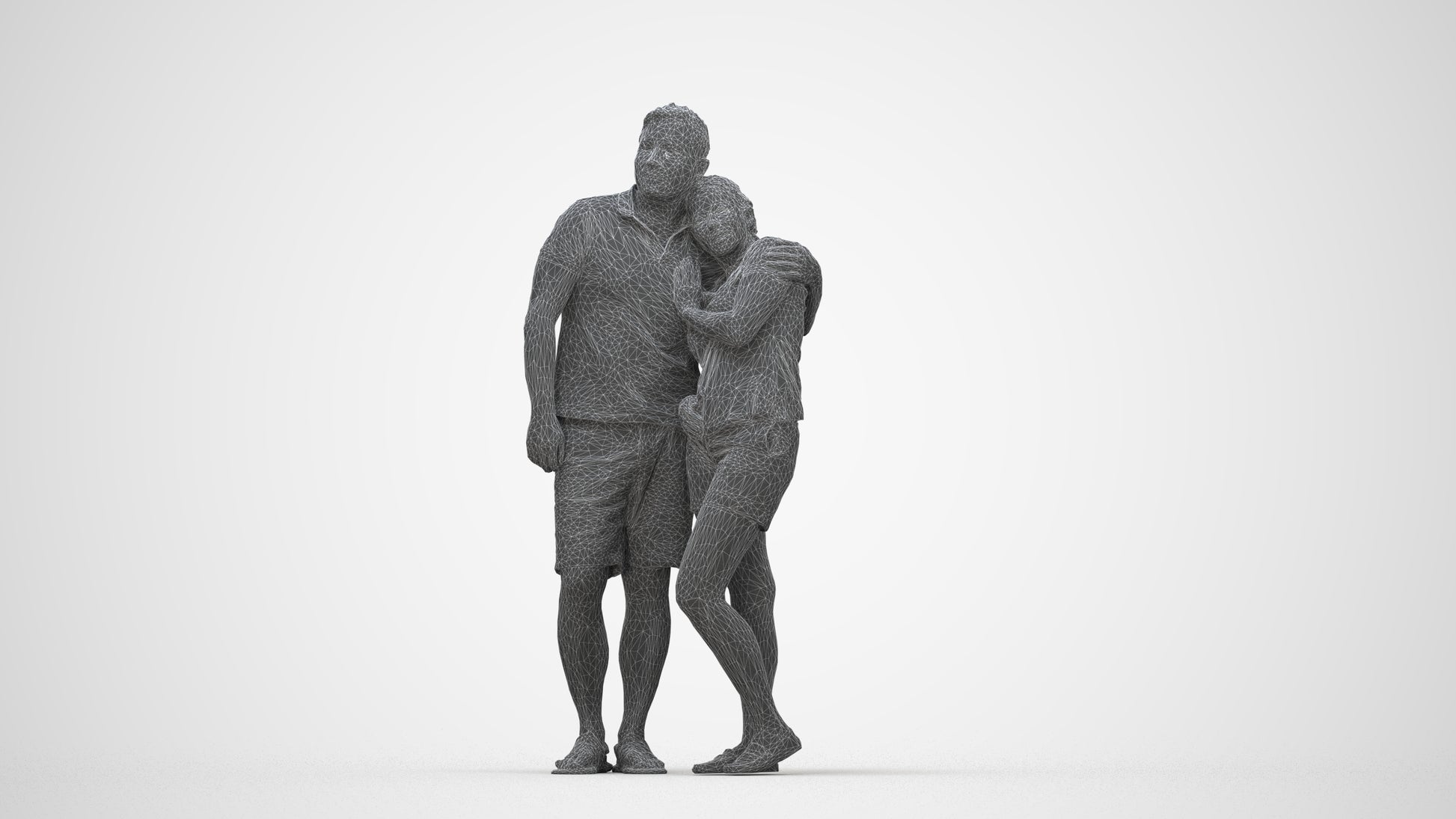 realistic 3D woman casual couple, scanned archviz people for Blender and 3ds Max, wireframe back view