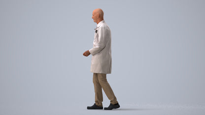 realistic 3D senior man medical, scanned archviz people for Blender and 3ds Max, three-quarter view render