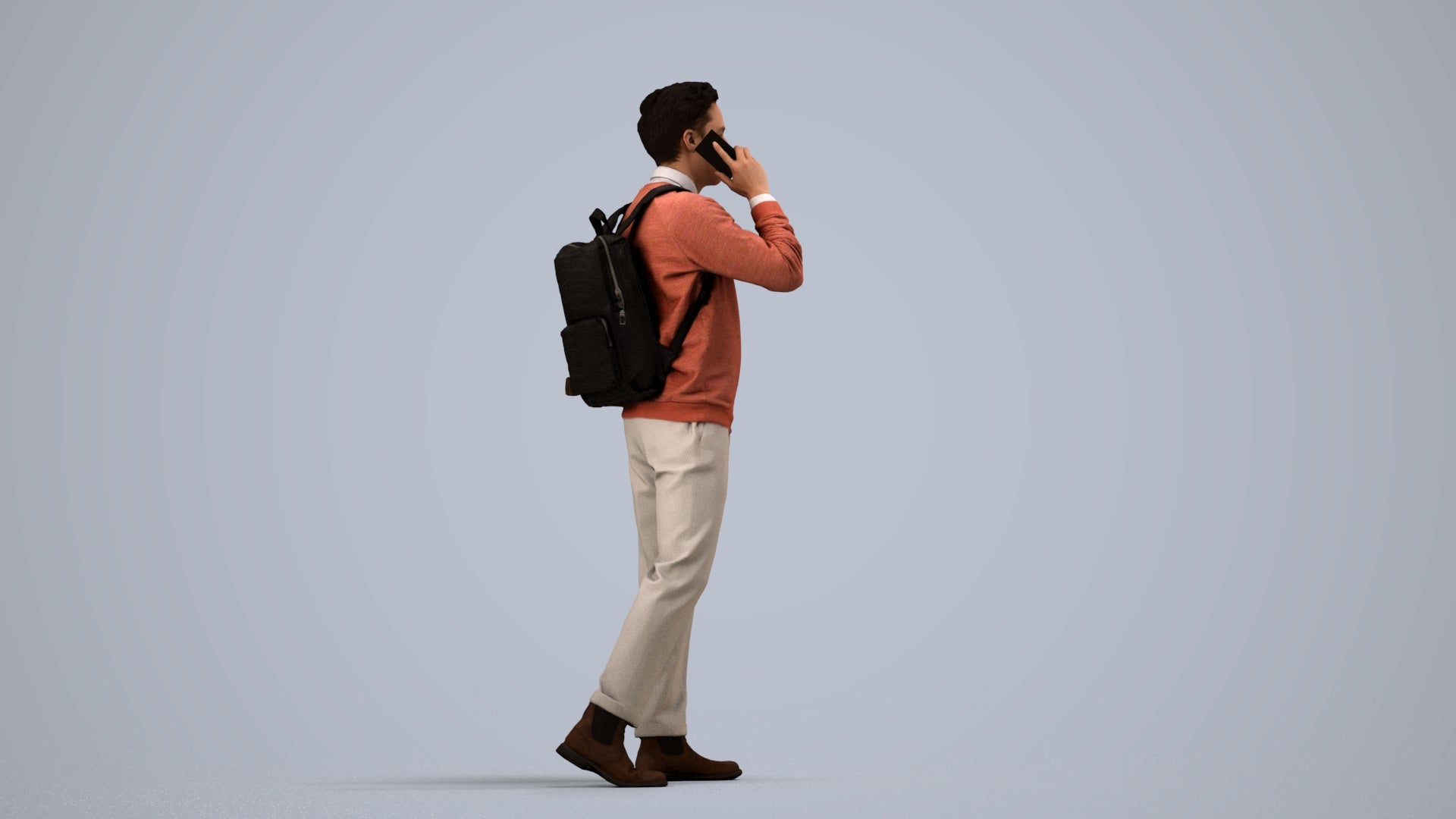 scanned 3D man casual walking, photogrammetry people for Enscape and V-Ray, side view render