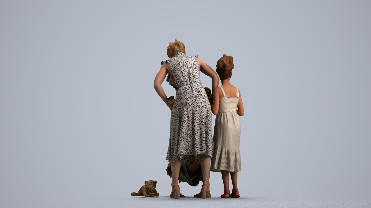3D human model girl casual kids, photogrammetry scanned person for archviz, front view render