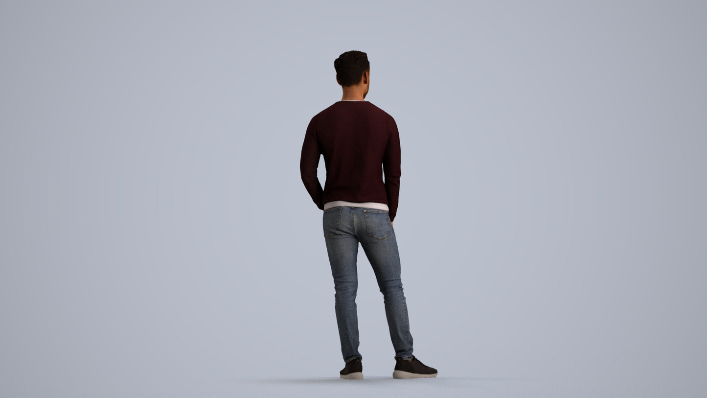 3D people model man casual standing, scanned human for 3ds Max rendering, front view render