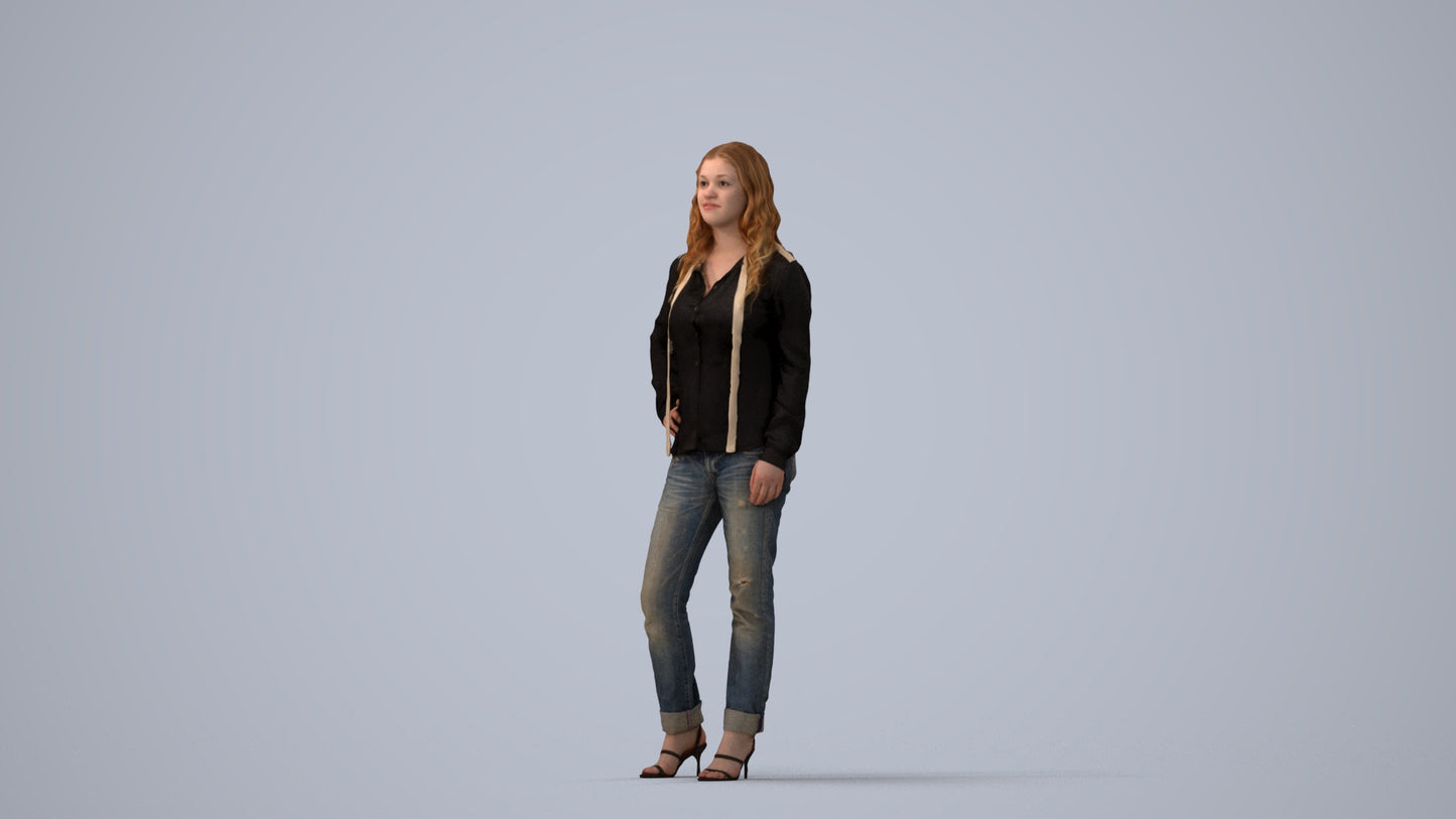 3D people model woman casual standing, scanned human for 3ds Max rendering, three-quarter view render