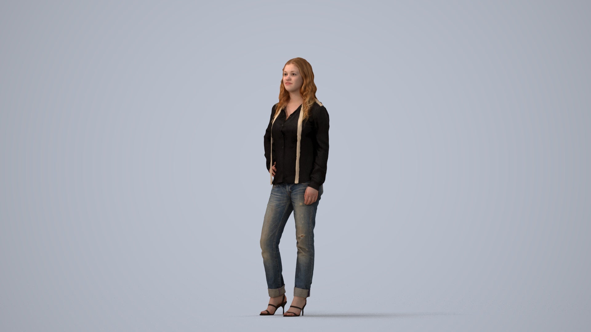 3D people model woman casual standing, scanned human for 3ds Max rendering, three-quarter view render