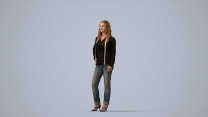 3D people model woman casual standing, scanned human for 3ds Max rendering, three-quarter view render