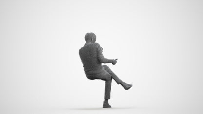 photogrammetry 3D man casual sitting, realistic human model archviz FBX, wireframe front view