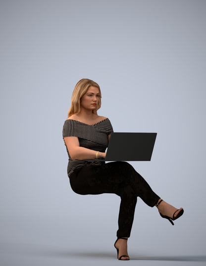 realistic 3D human woman business sitting, archviz people FBX OBJ for Blender