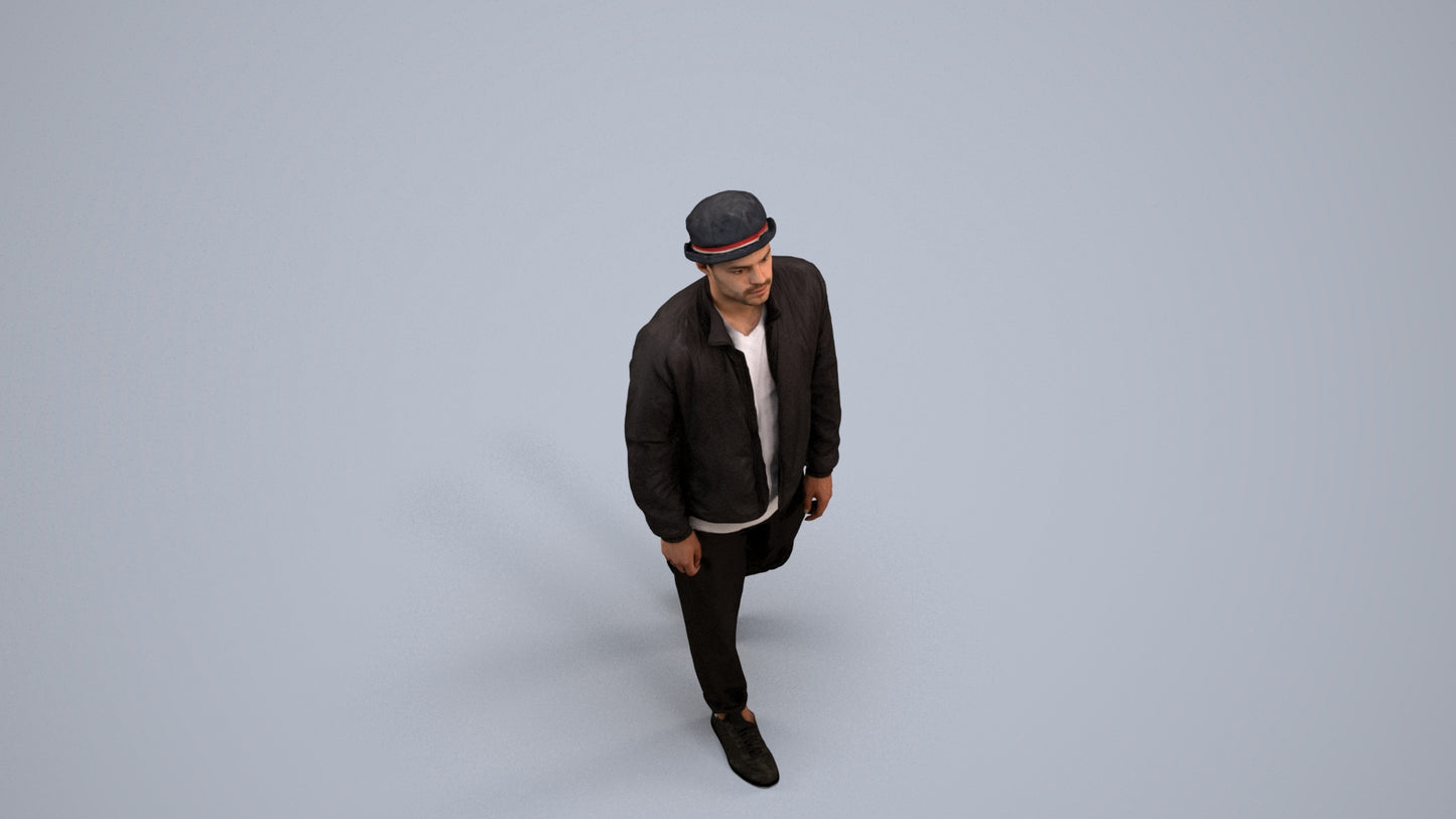 scanned 3D man casual walking, photogrammetry people for Enscape and V-Ray, back view render