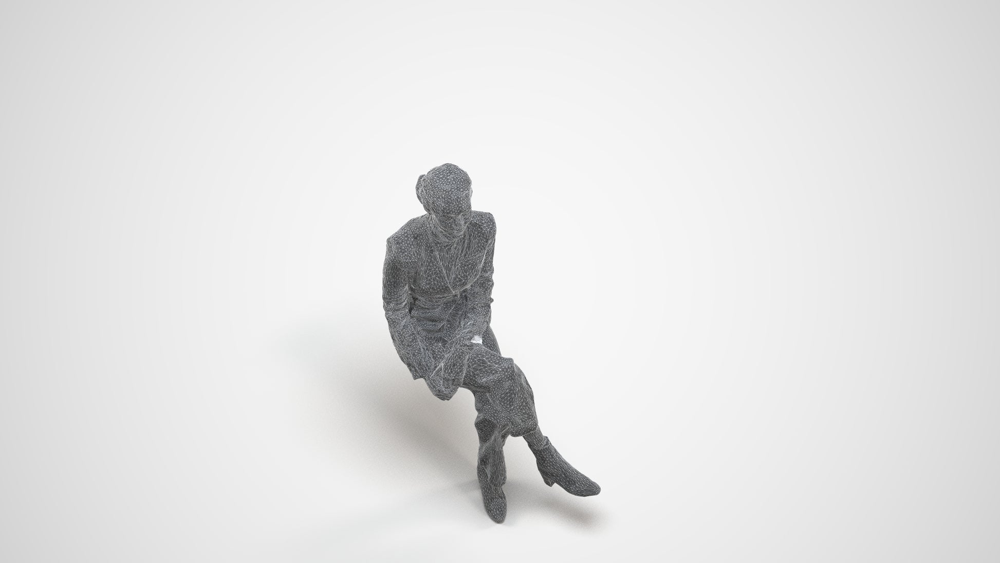 3D human model woman business, photogrammetry scanned person for archviz, wireframe three-quarter view