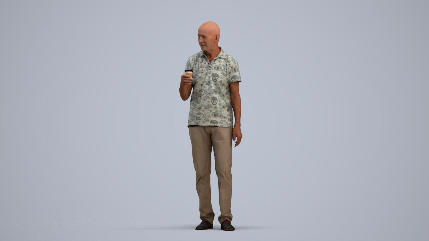 3D scanned senior man standing casual, photorealistic archviz people for Enscape and SketchUp, standing pose render