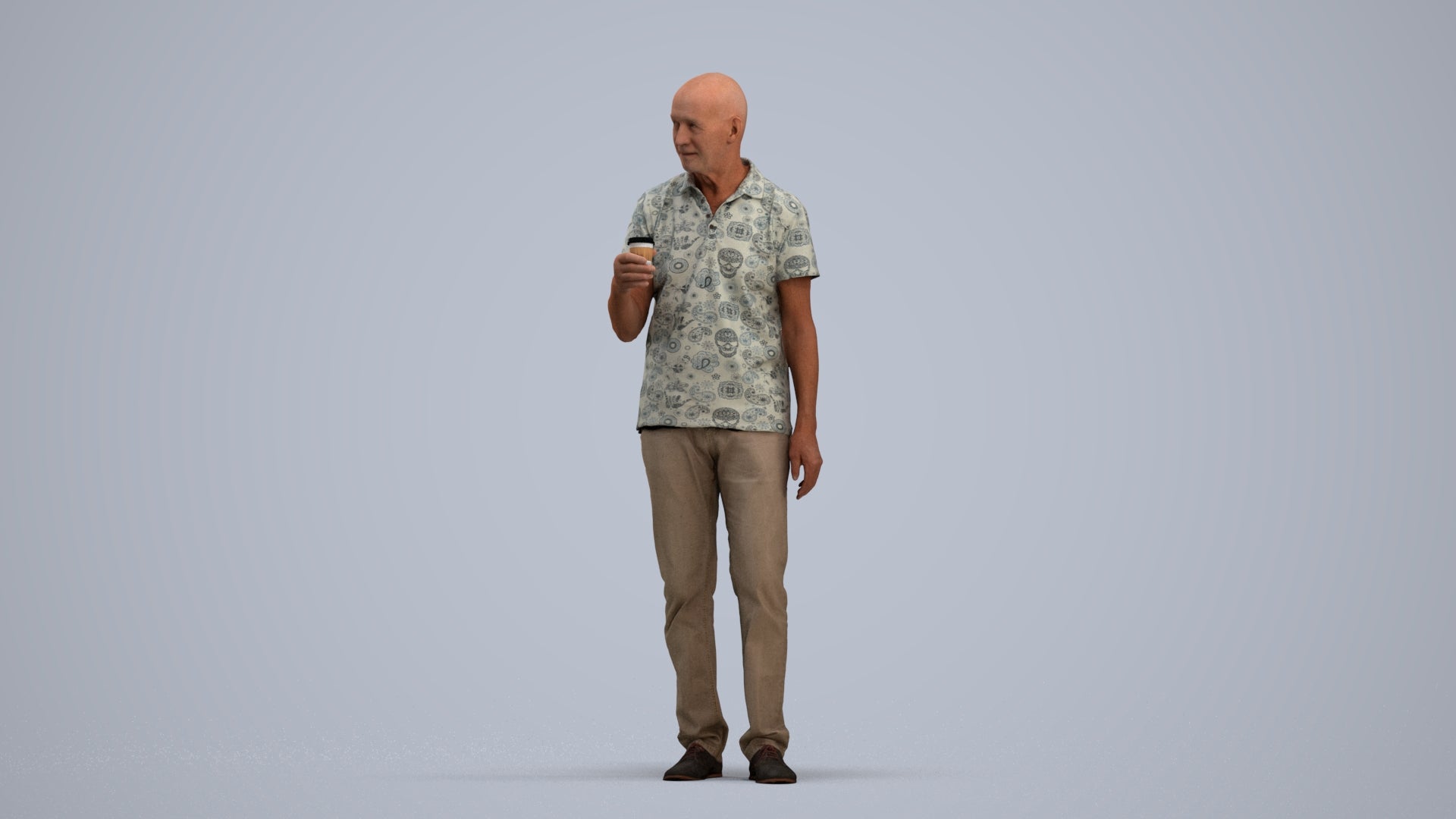 3D scanned senior man standing casual, photorealistic archviz people for Enscape and SketchUp, standing pose render