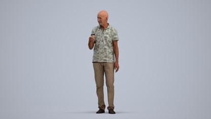 3D scanned senior man standing casual, photorealistic archviz people for Enscape and SketchUp, standing pose render