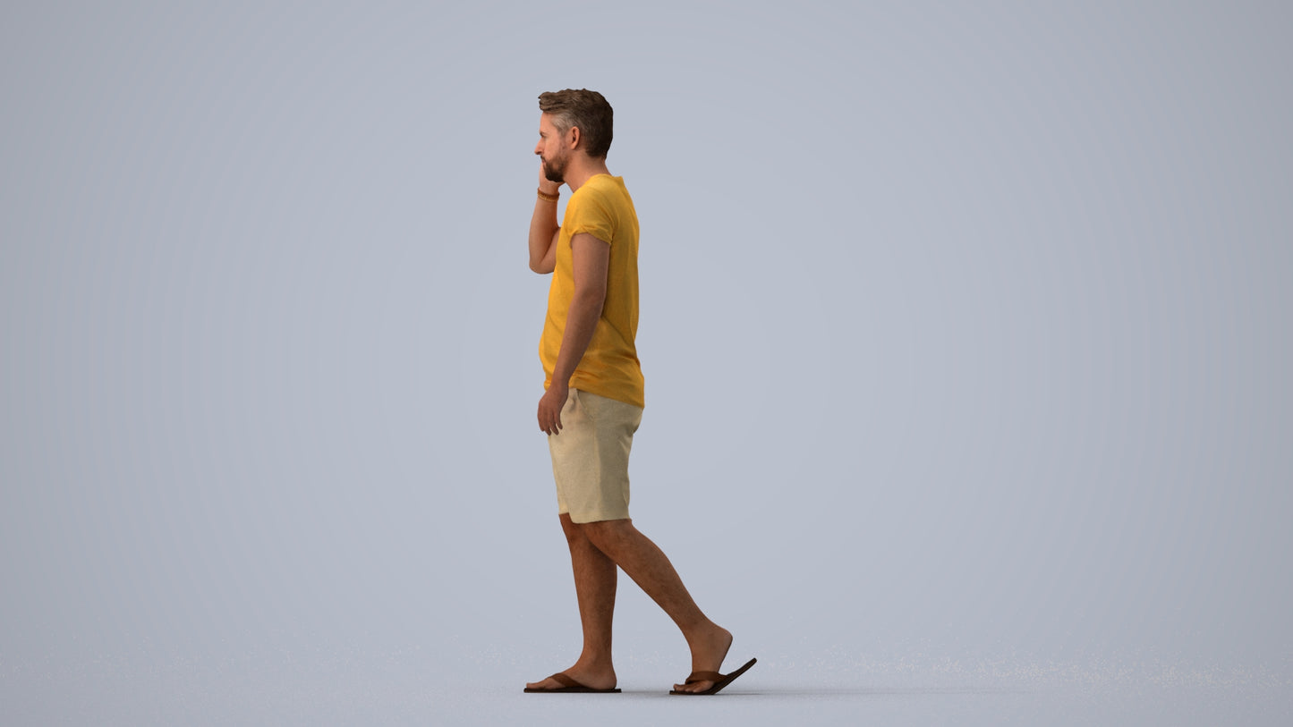 realistic 3D human man walking, archviz people FBX OBJ for Blender, three-quarter view render