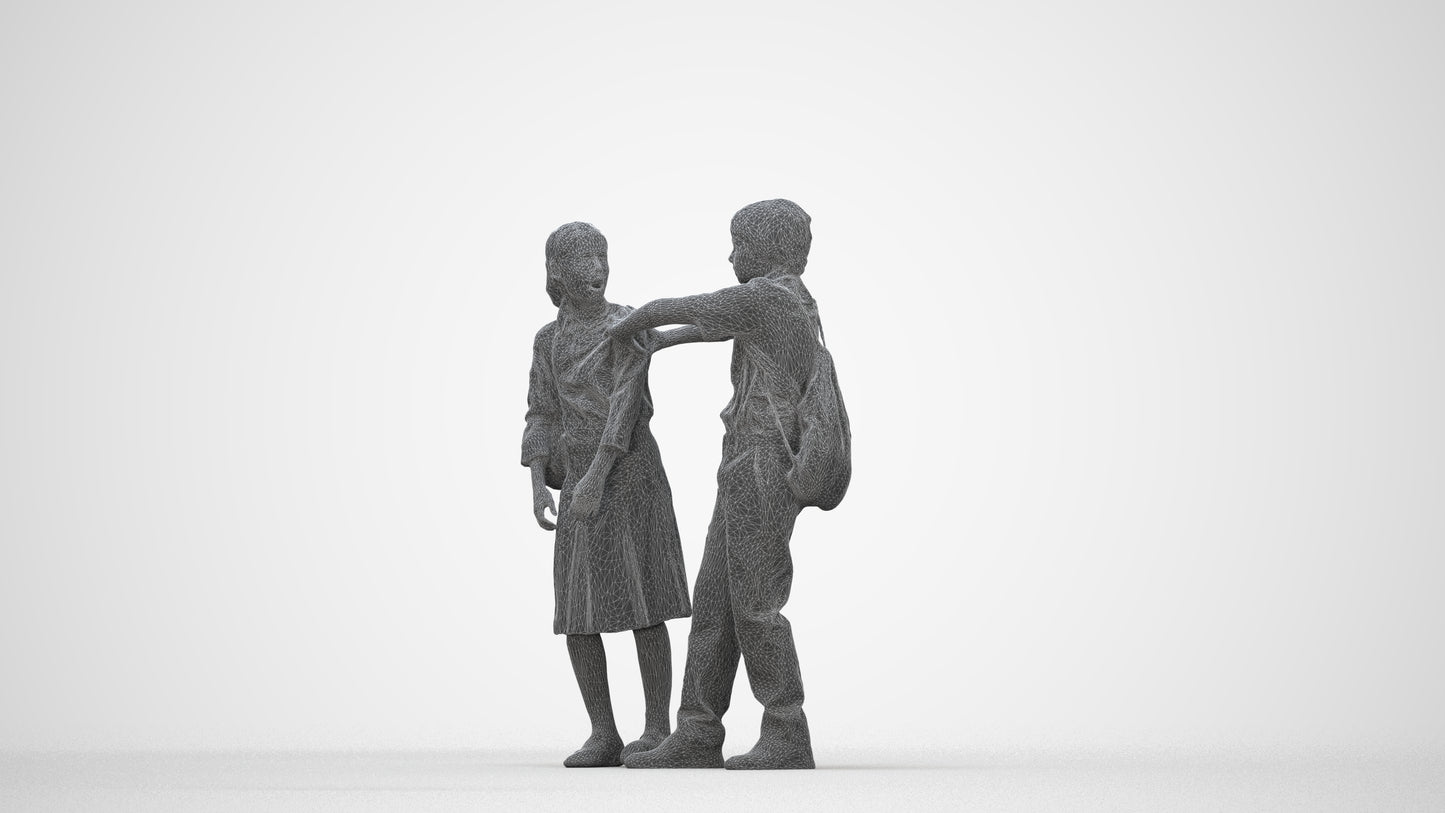 3D human model girl kids, photogrammetry scanned person for archviz, wireframe back view