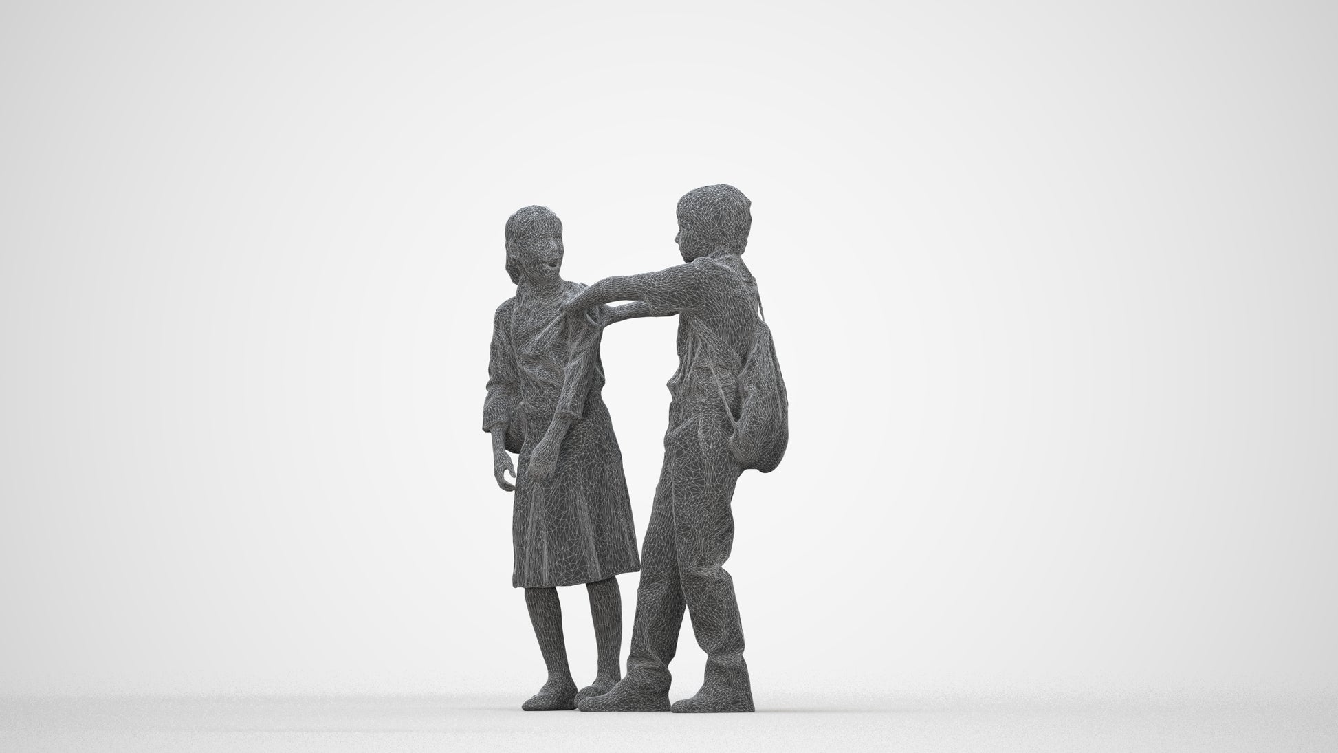 3D human model girl kids, photogrammetry scanned person for archviz, wireframe back view