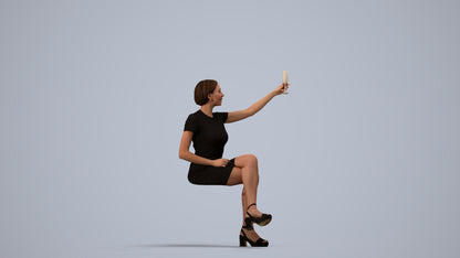 realistic 3D woman sitting, scanned archviz people for Blender and 3ds Max, side view render