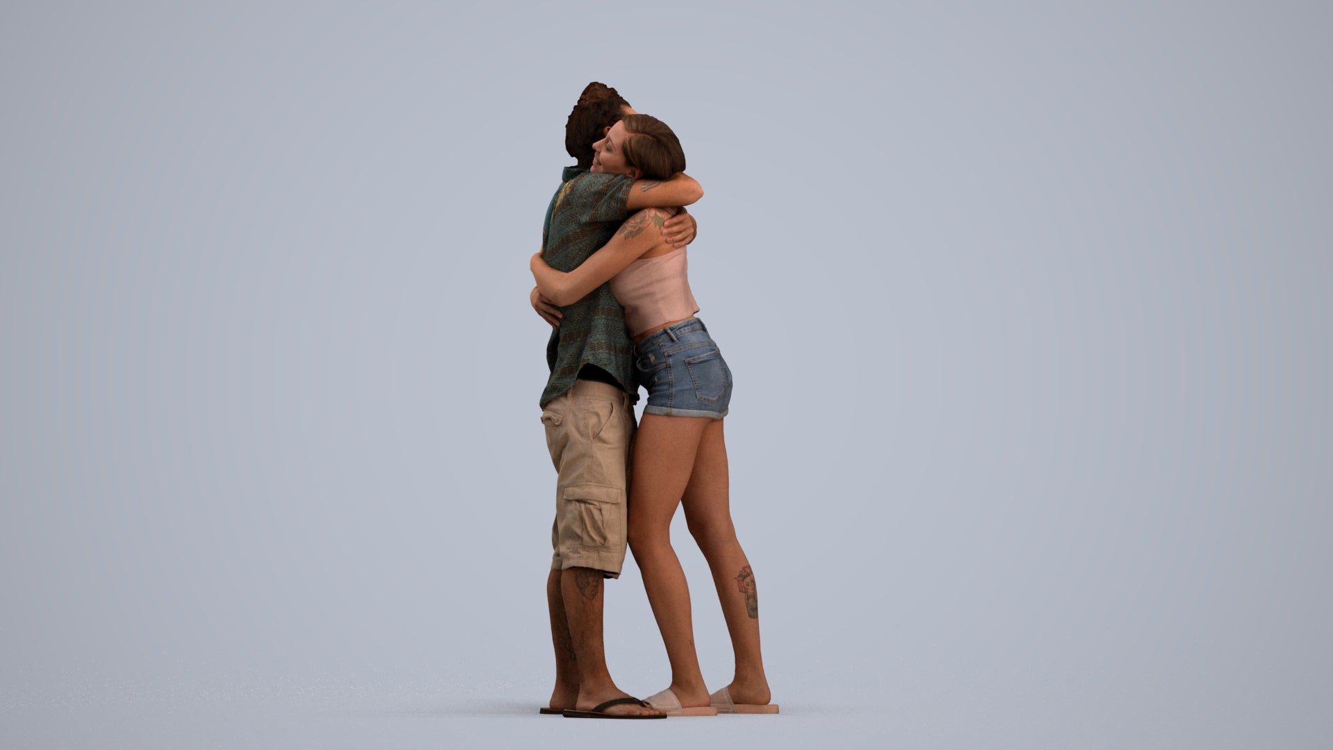 realistic 3D people woman couple, render-ready for V-Ray and Corona, FBX OBJ, standing pose render