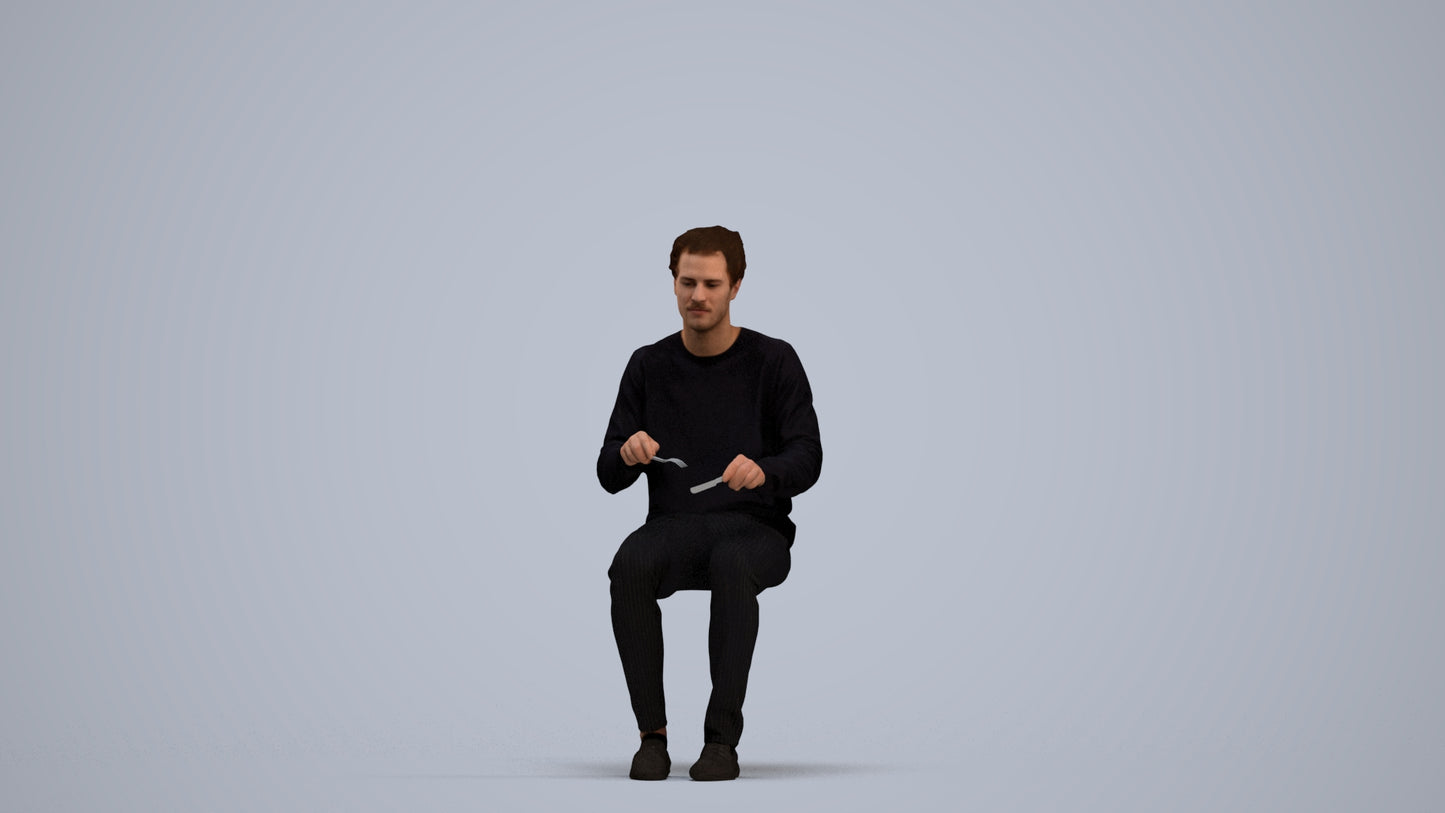 realistic 3D man casual sitting, scanned archviz people for Blender and 3ds Max, standing pose render