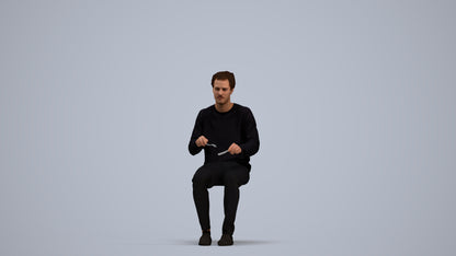 realistic 3D man casual sitting, scanned archviz people for Blender and 3ds Max, standing pose render