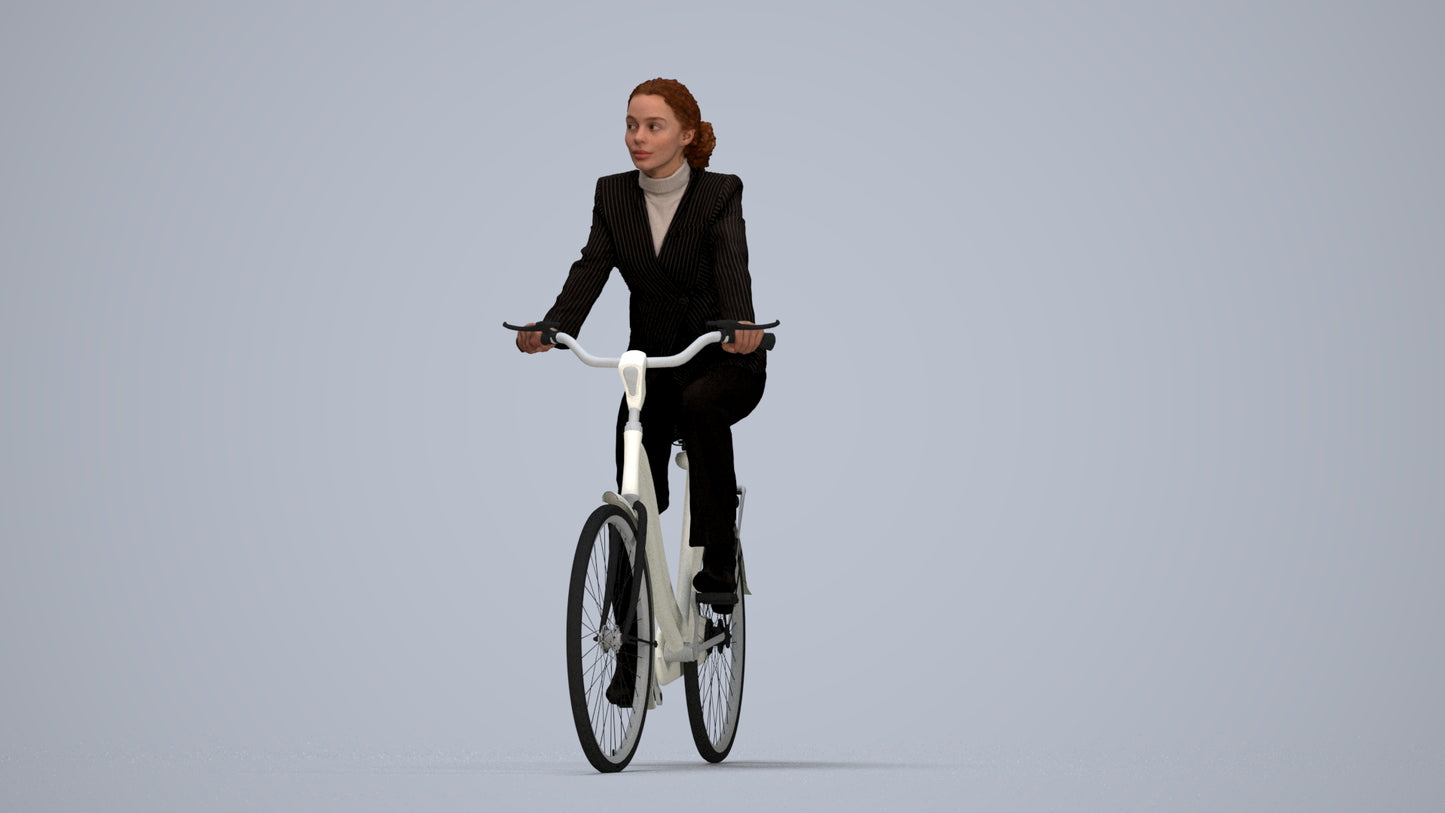 realistic 3D people woman business cycling, render-ready for V-Ray and Corona, FBX OBJ, top-down view render