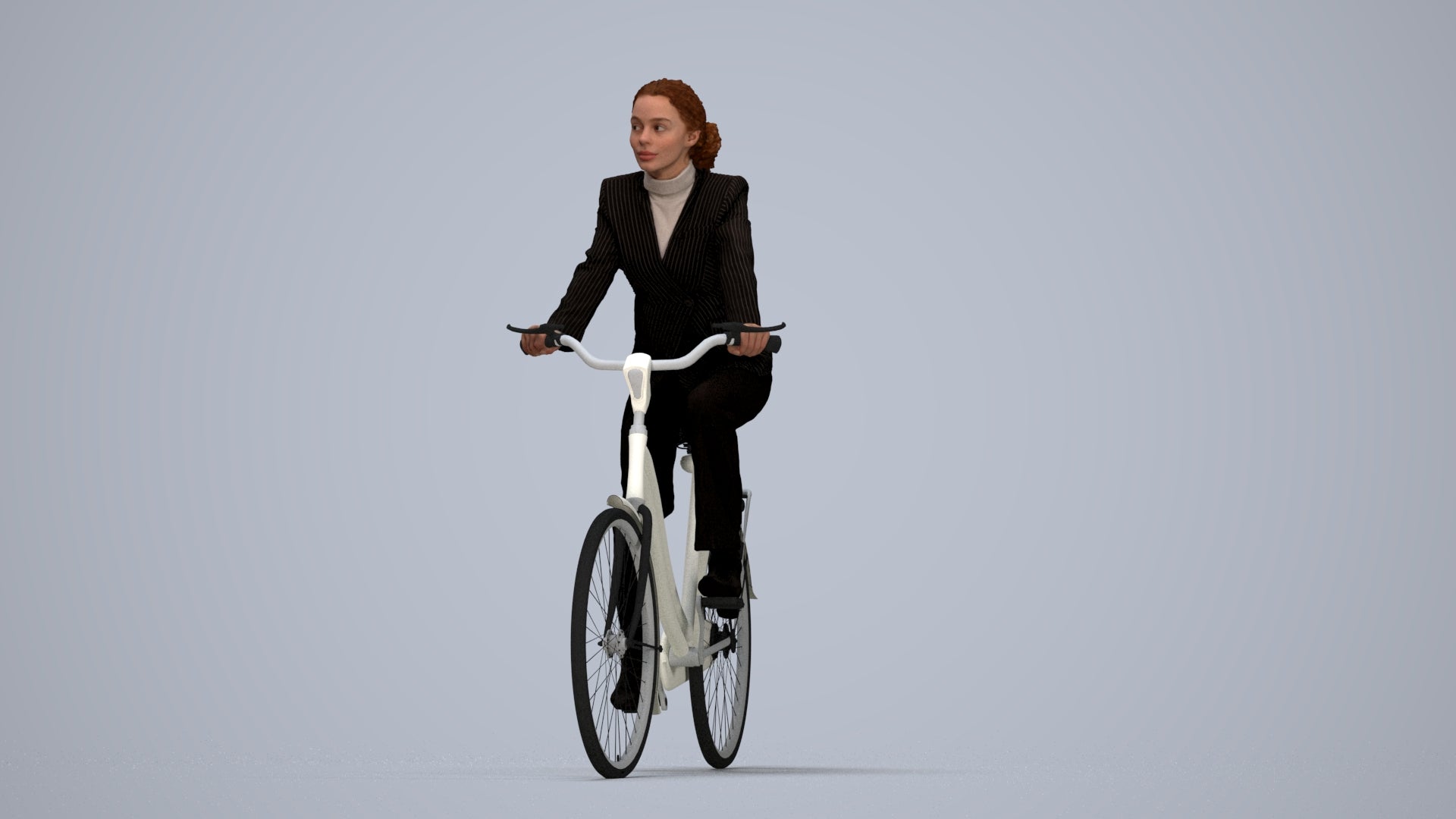 realistic 3D people woman business cycling, render-ready for V-Ray and Corona, FBX OBJ, top-down view render