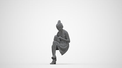 realistic 3D woman formal sitting, scanned archviz people for Blender and 3ds Max, wireframe back view