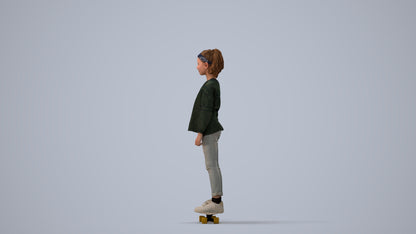 scanned 3D girl casual kids, photogrammetry people for Enscape and V-Ray, three-quarter view render