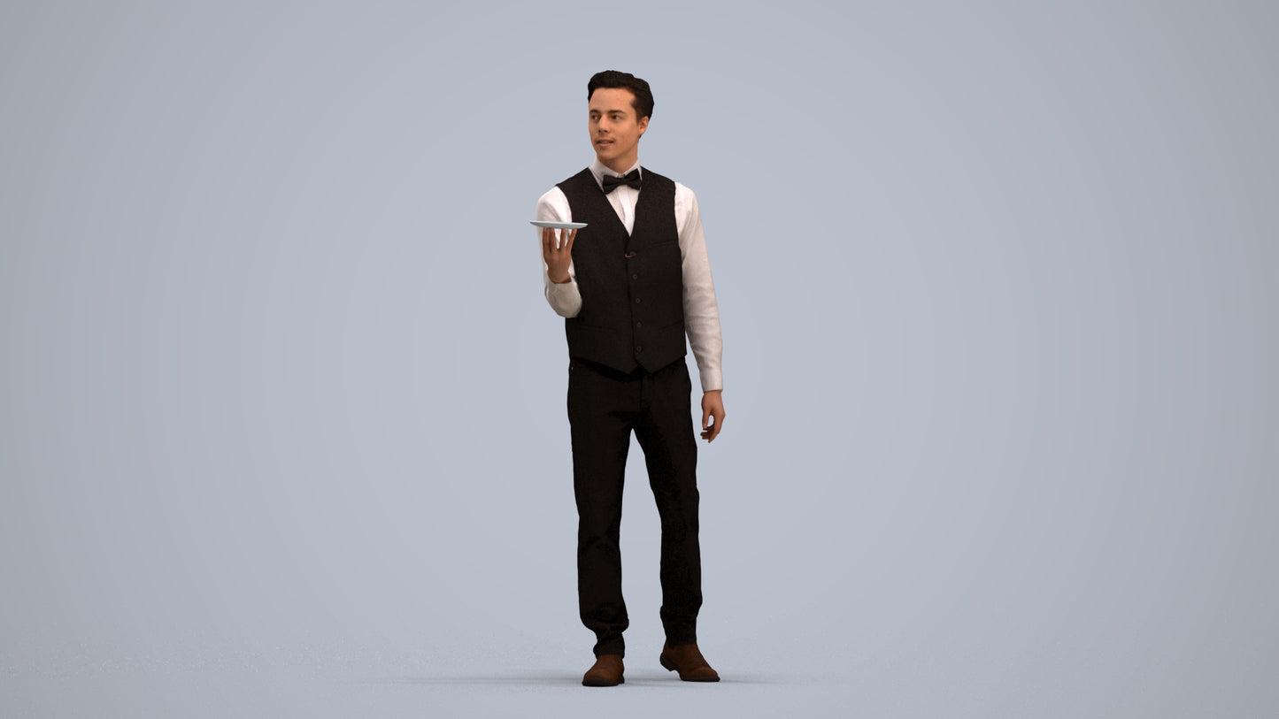 3D people model man hospitality, scanned human for 3ds Max rendering, standing pose render