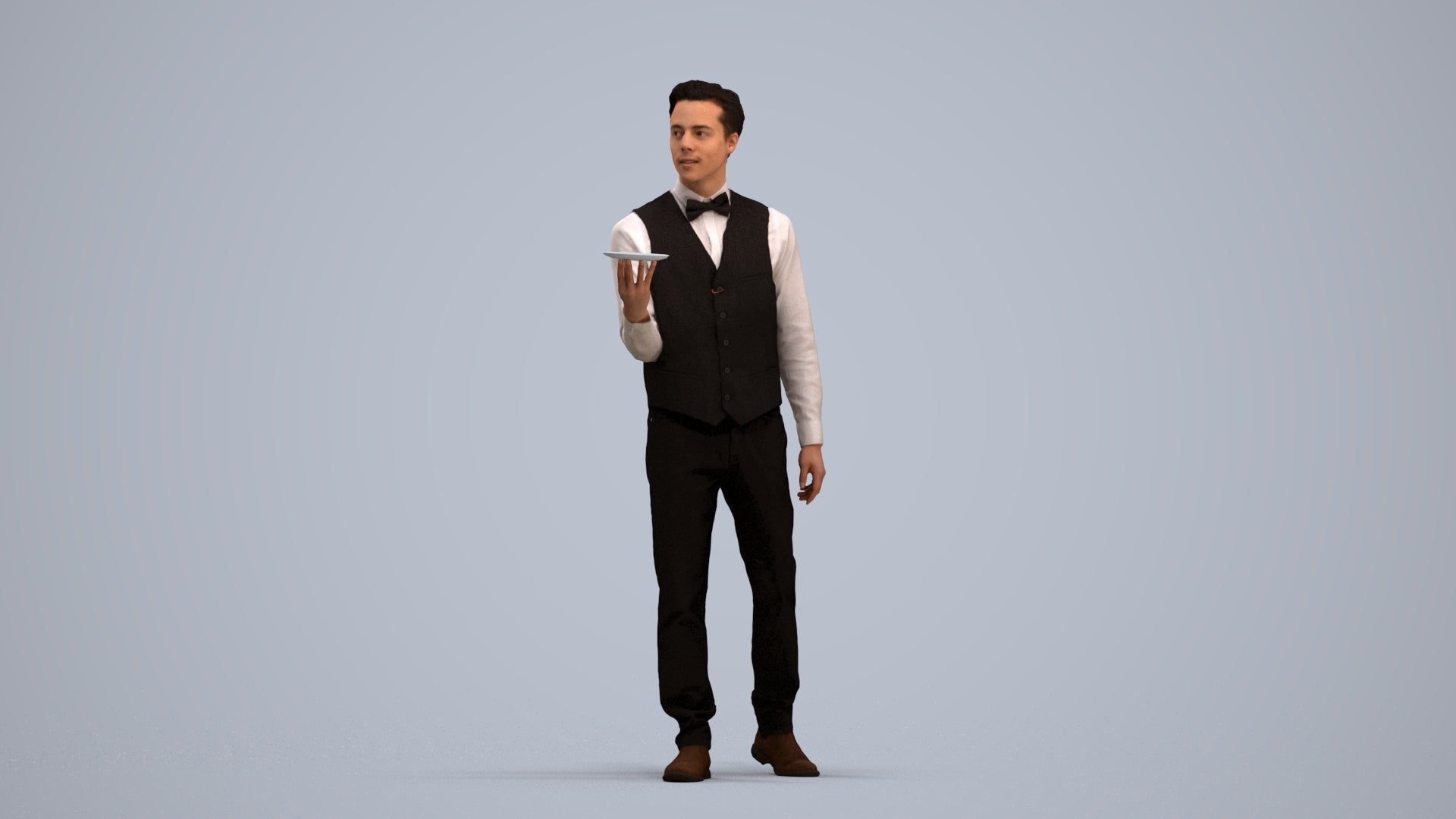 3D people model man hospitality, scanned human for 3ds Max rendering, standing pose render