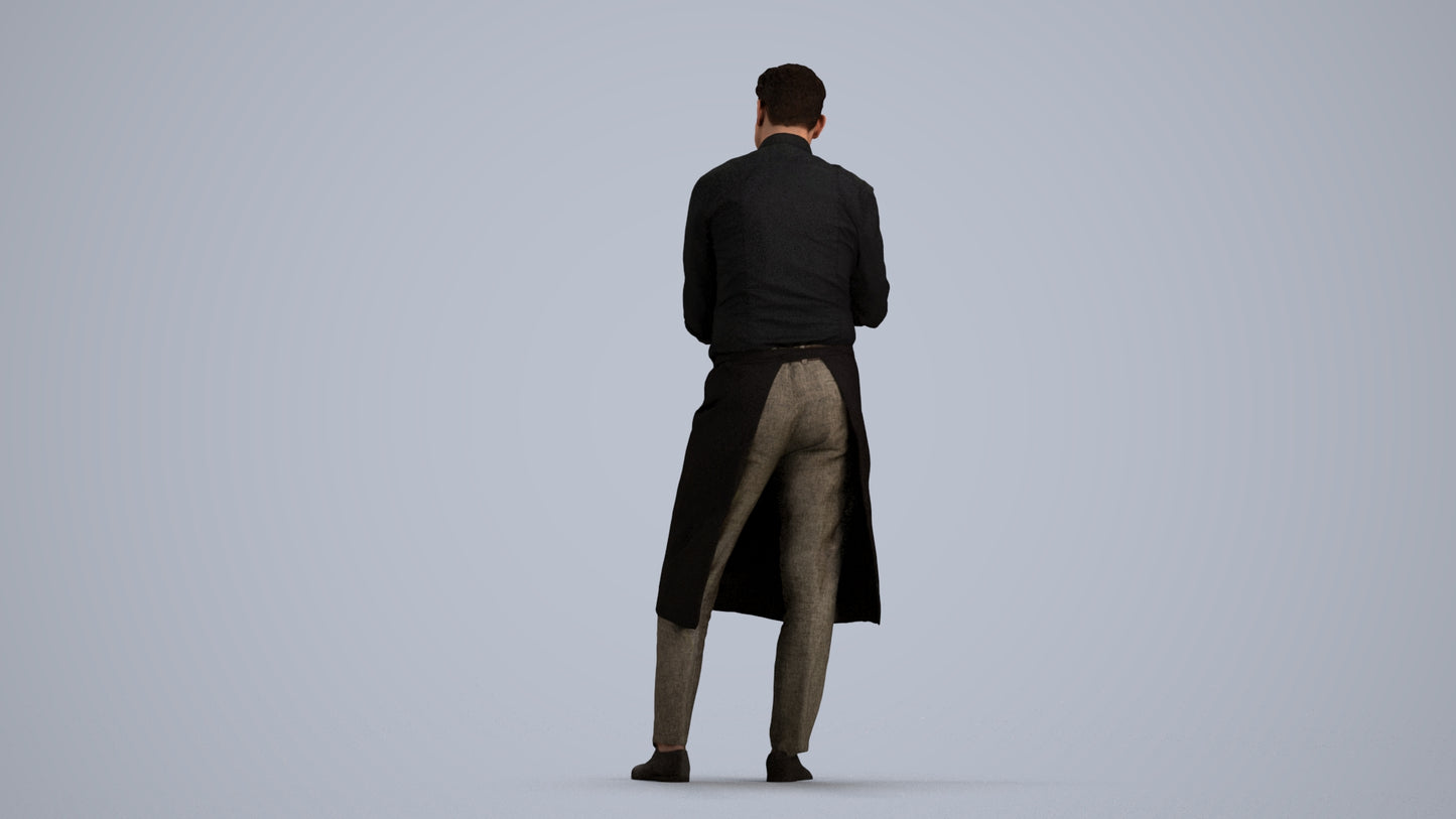 photogrammetry 3D man hospitality, realistic human model archviz FBX, front view render