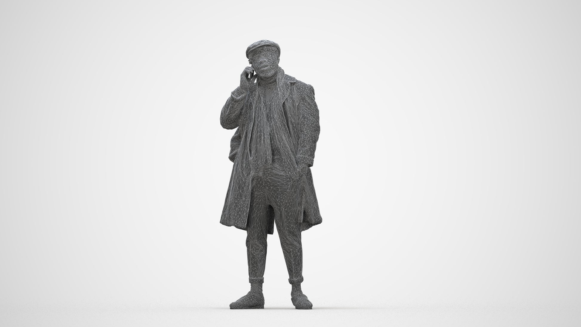 3D people model man casual standing, scanned human for 3ds Max rendering, wireframe back view