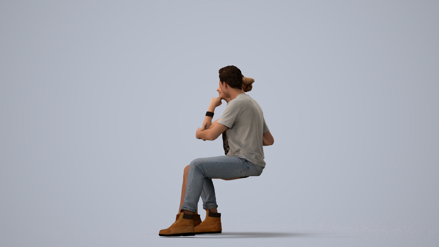 3D human model woman casual couple, photogrammetry scanned person for archviz, three-quarter view render