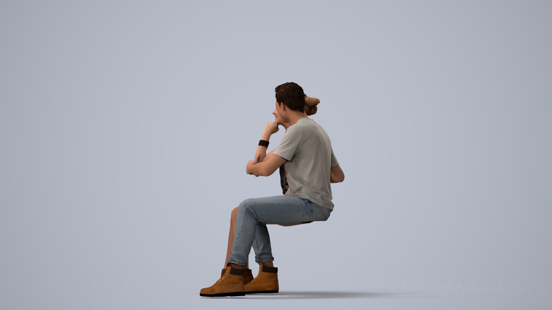 3D human model woman casual couple, photogrammetry scanned person for archviz, three-quarter view render