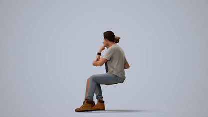 3D human model woman casual couple, photogrammetry scanned person for archviz, three-quarter view render