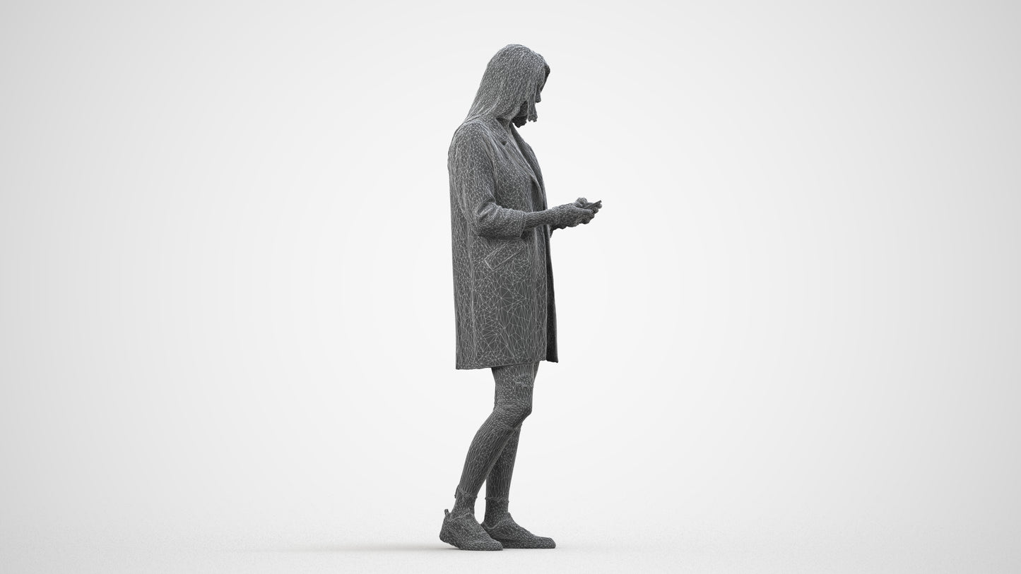 photogrammetry 3D woman casual standing, realistic human model archviz FBX, wireframe side view