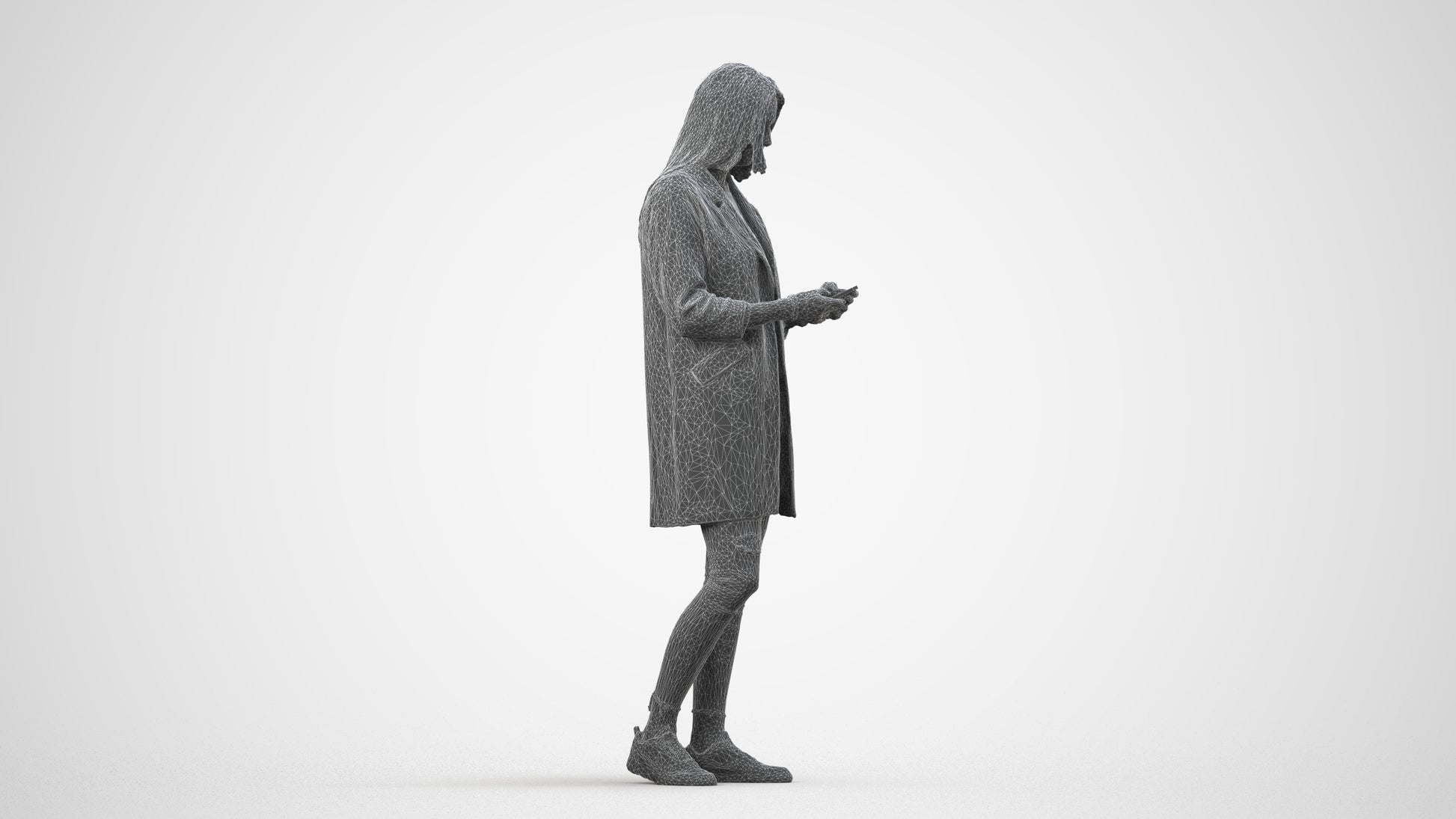 photogrammetry 3D woman casual standing, realistic human model archviz FBX, wireframe side view
