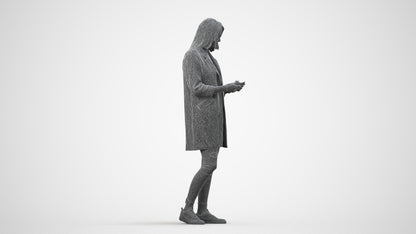 photogrammetry 3D woman casual standing, realistic human model archviz FBX, wireframe side view