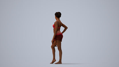 3D human model woman pool, photogrammetry scanned person for archviz, three-quarter view render