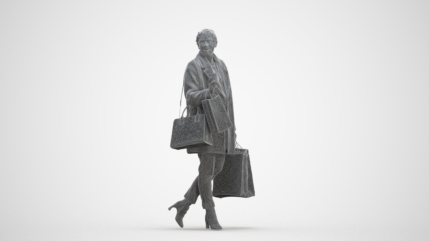 realistic 3D woman business shopping, scanned archviz people for Blender and 3ds Max, three-quarter front view render
