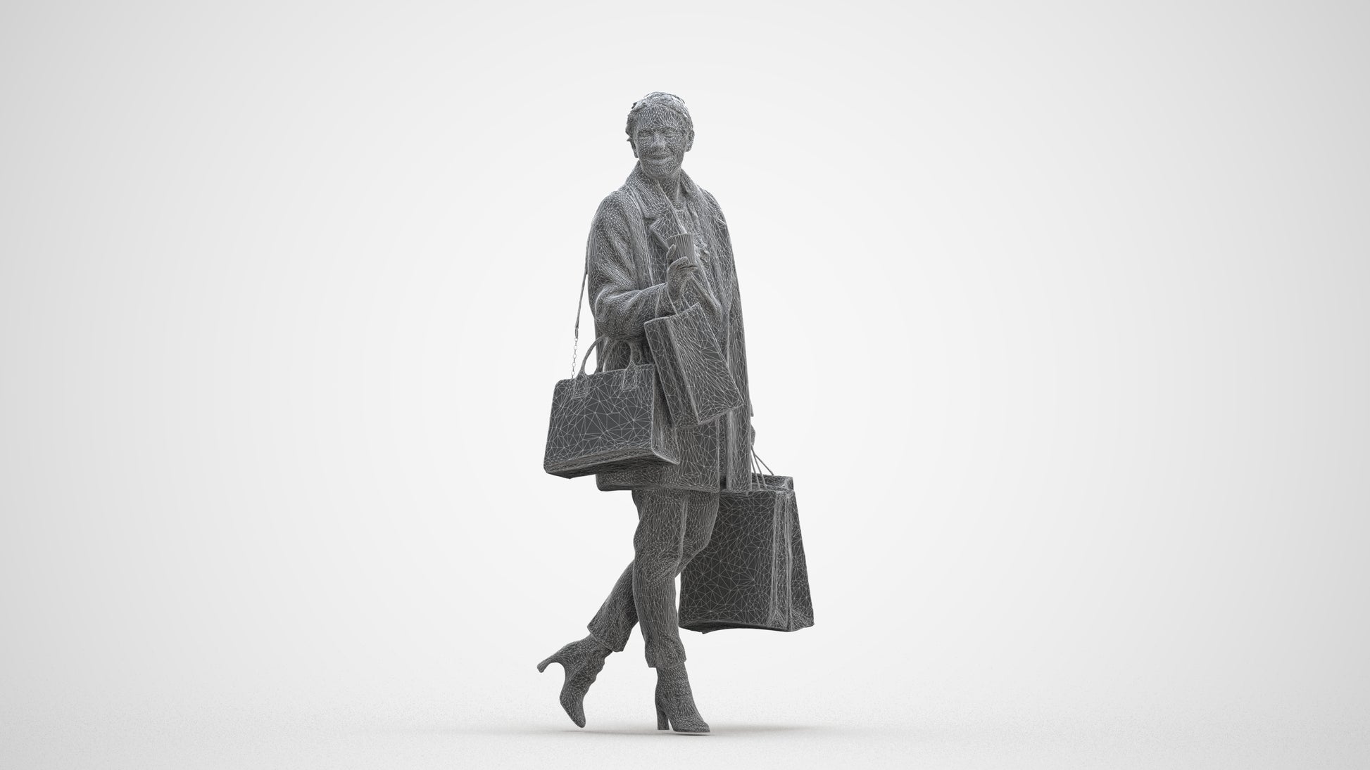 realistic 3D woman business shopping, scanned archviz people for Blender and 3ds Max, three-quarter front view render