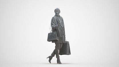 realistic 3D woman business shopping, scanned archviz people for Blender and 3ds Max, three-quarter front view render