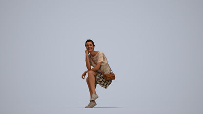 scanned 3D woman casual sitting, photogrammetry people for Enscape and V-Ray, top-down view render