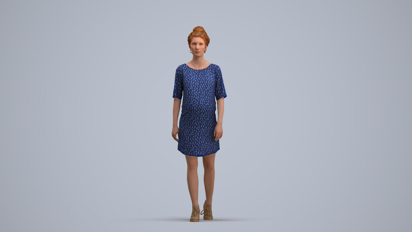 3D scanned woman walking casual, photorealistic archviz people for Enscape and SketchUp, standing pose render