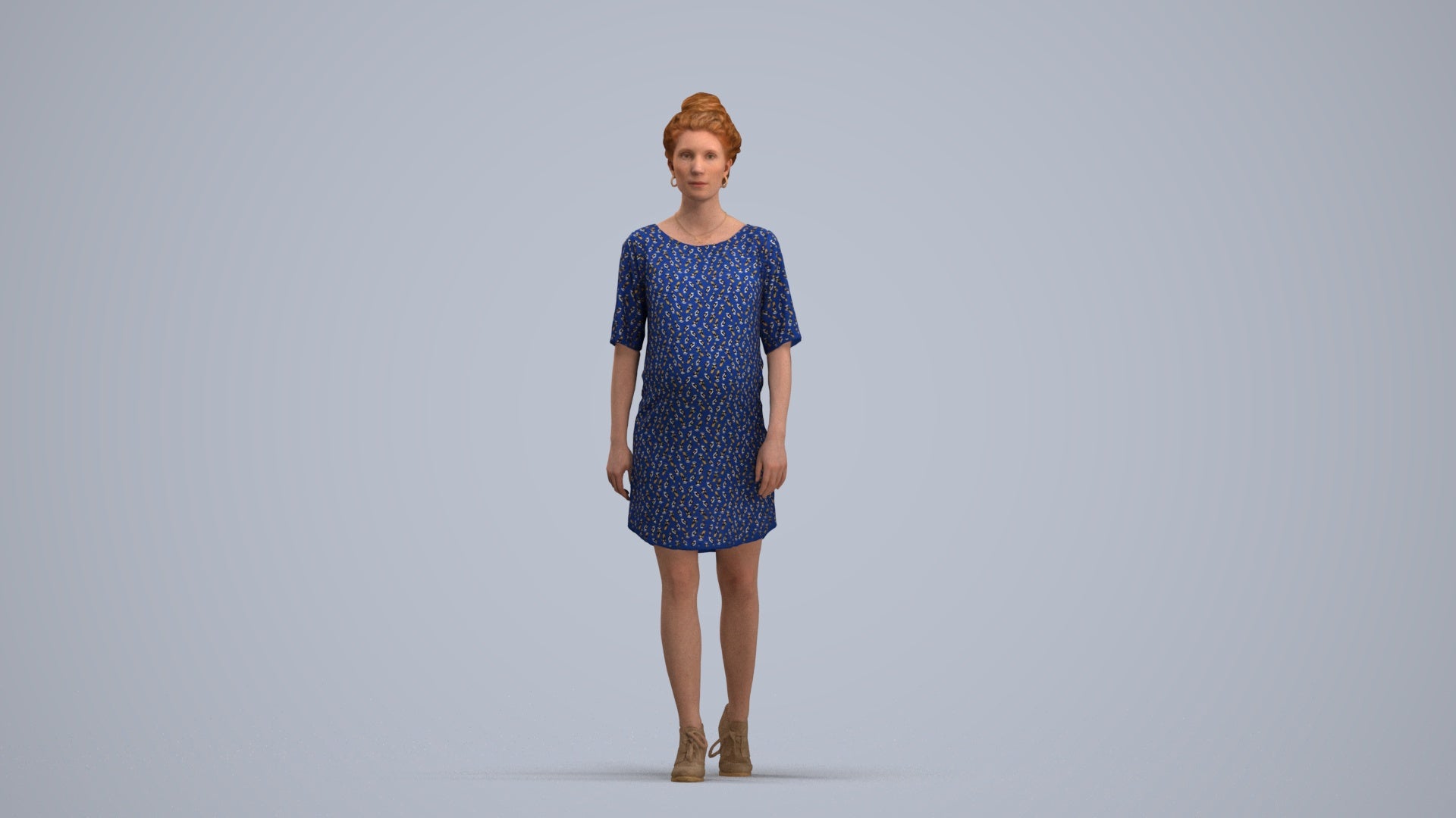 3D scanned woman walking casual, photorealistic archviz people for Enscape and SketchUp, standing pose render
