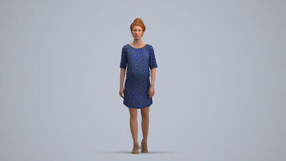 3D scanned woman walking casual, photorealistic archviz people for Enscape and SketchUp, standing pose render