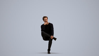 3D people model man casual sitting, scanned human for 3ds Max rendering, standing pose render