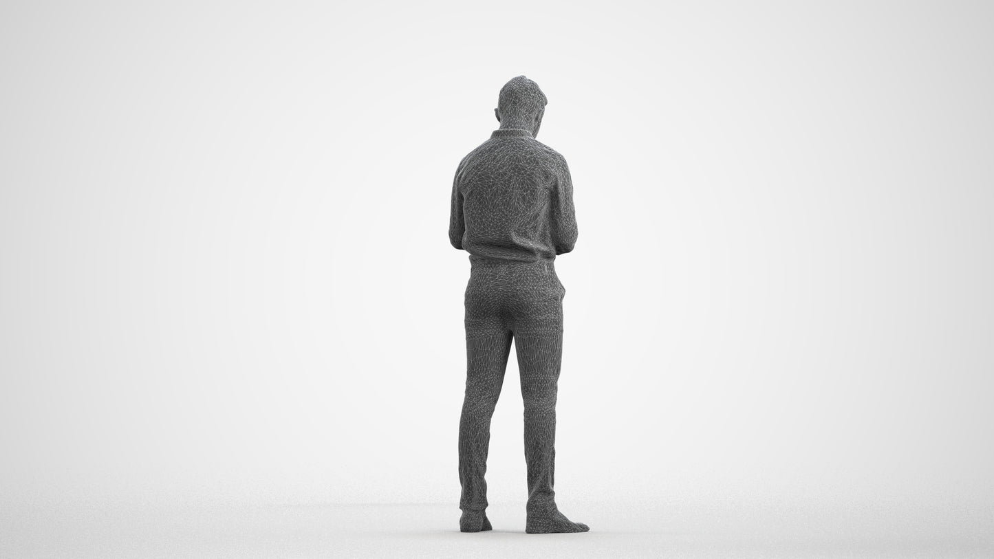 3D human model boy business kids, photogrammetry scanned person for archviz, wireframe front view