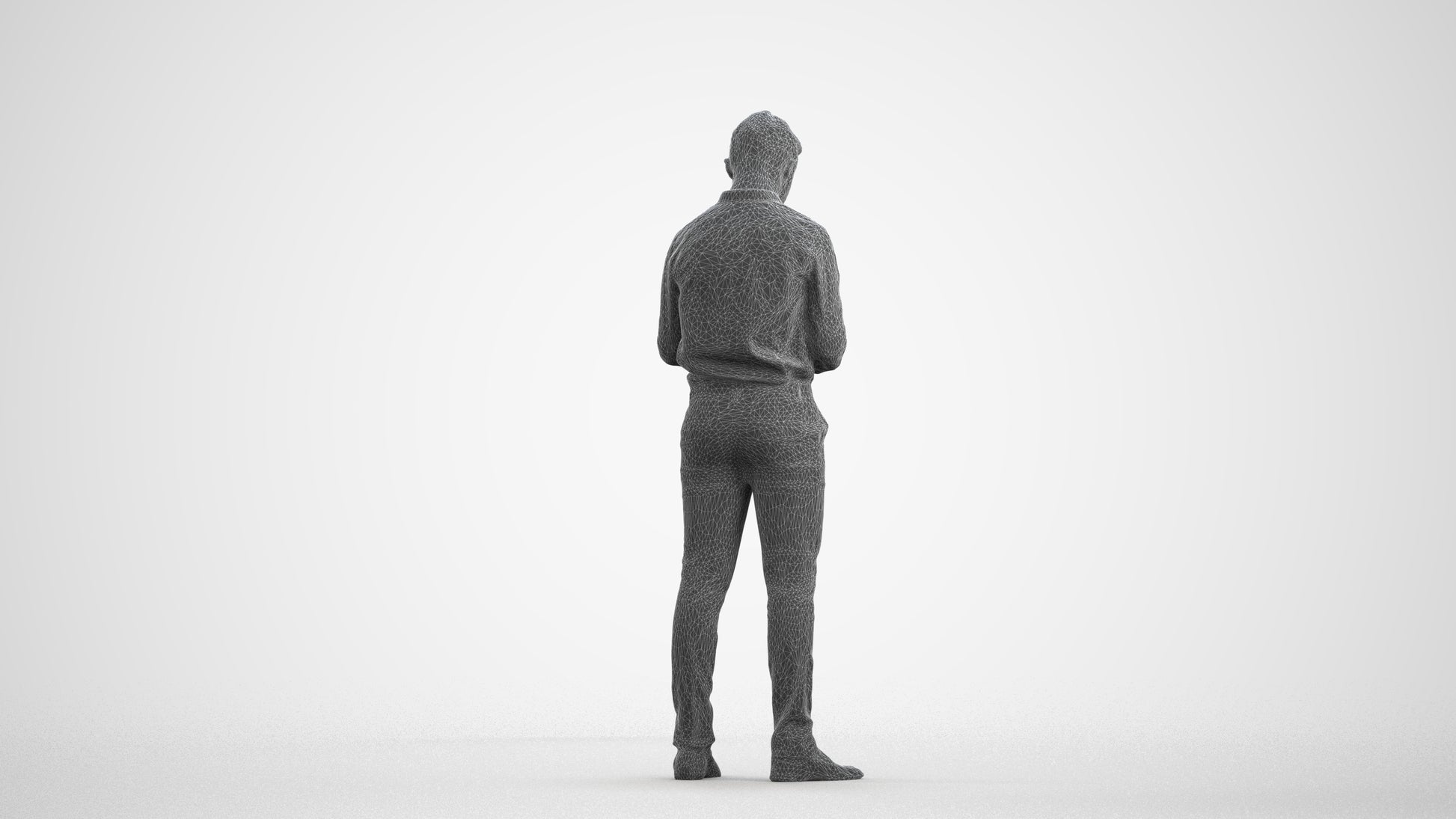 3D human model boy business kids, photogrammetry scanned person for archviz, wireframe front view